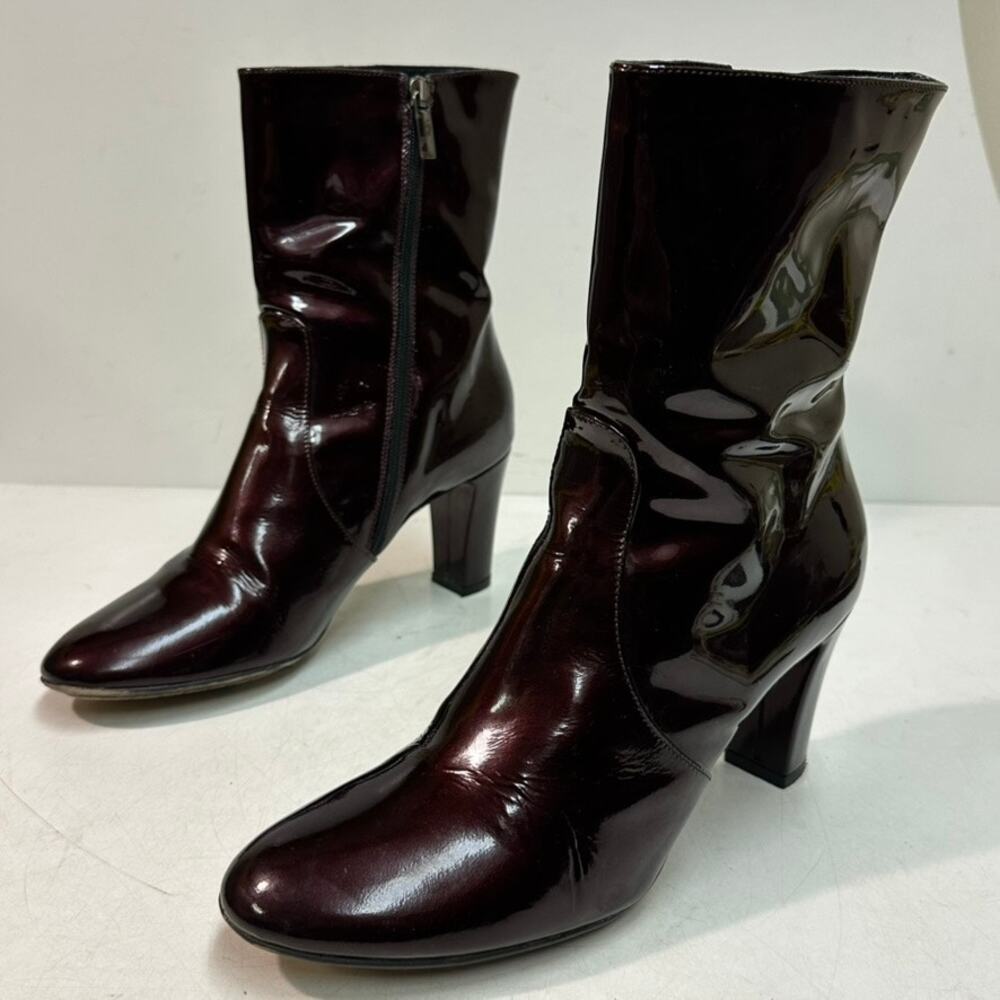 WORN 2x Aquatalia Women's Burgundy Patent Leather Boots Heels Kate Middleton 10 - Picture 6 of 15